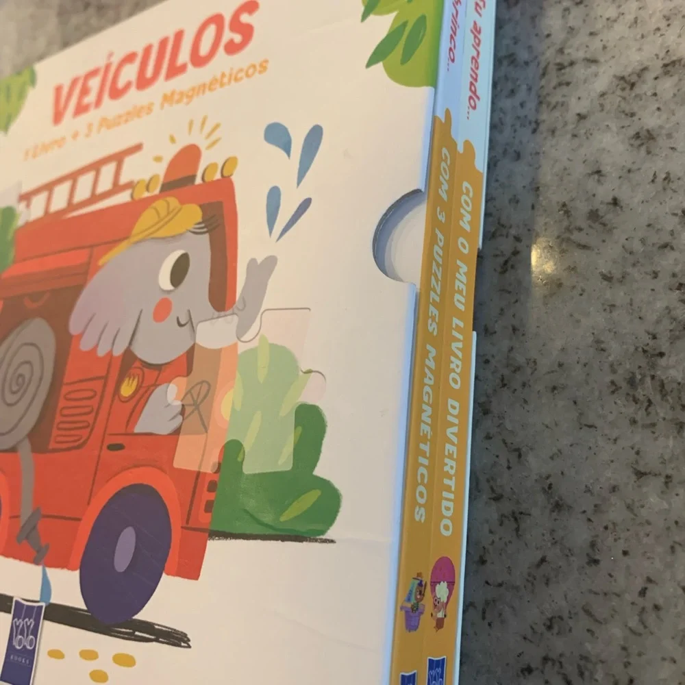 3 magnetic Puzzles for Kids and a book in Portugese set